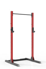93 red coated steel squat rack with pull up bar and j-cups from iron bull strength
