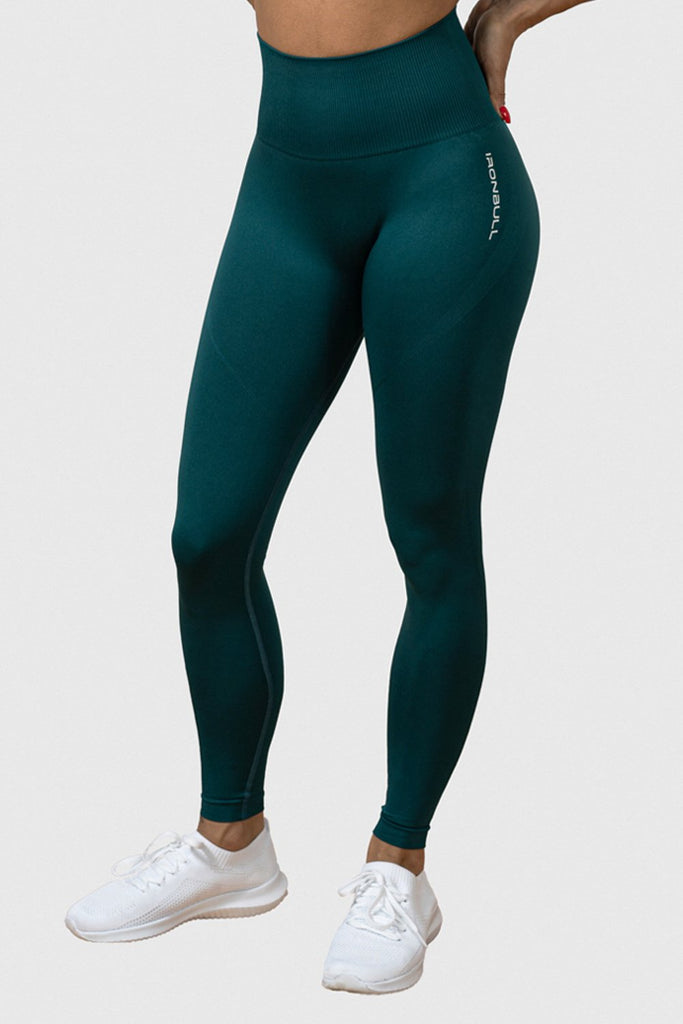 forest-green essential collection seamless leggings wore by iron bull strength athlete