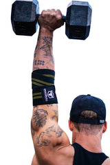 black-army-green elbow wraps for shoulder press