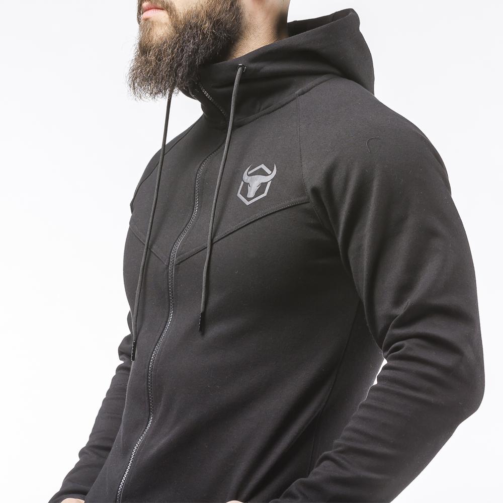 black long sleeves zip up hoodie with zip pockets
