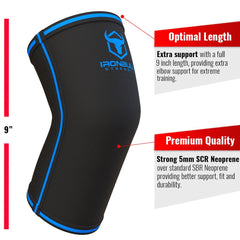 black-blue iron bull strength 5mm elbow sleeve features