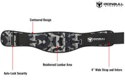 camo-white iron bull strength 6 inches nylon weightlifting belt features