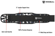 camo-white ironbullstrength 5in weightlifting belt features