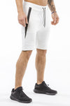 cream sports shorts with pocket zip