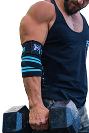 black-cyan green iron bull strength elbow wraps for free weights