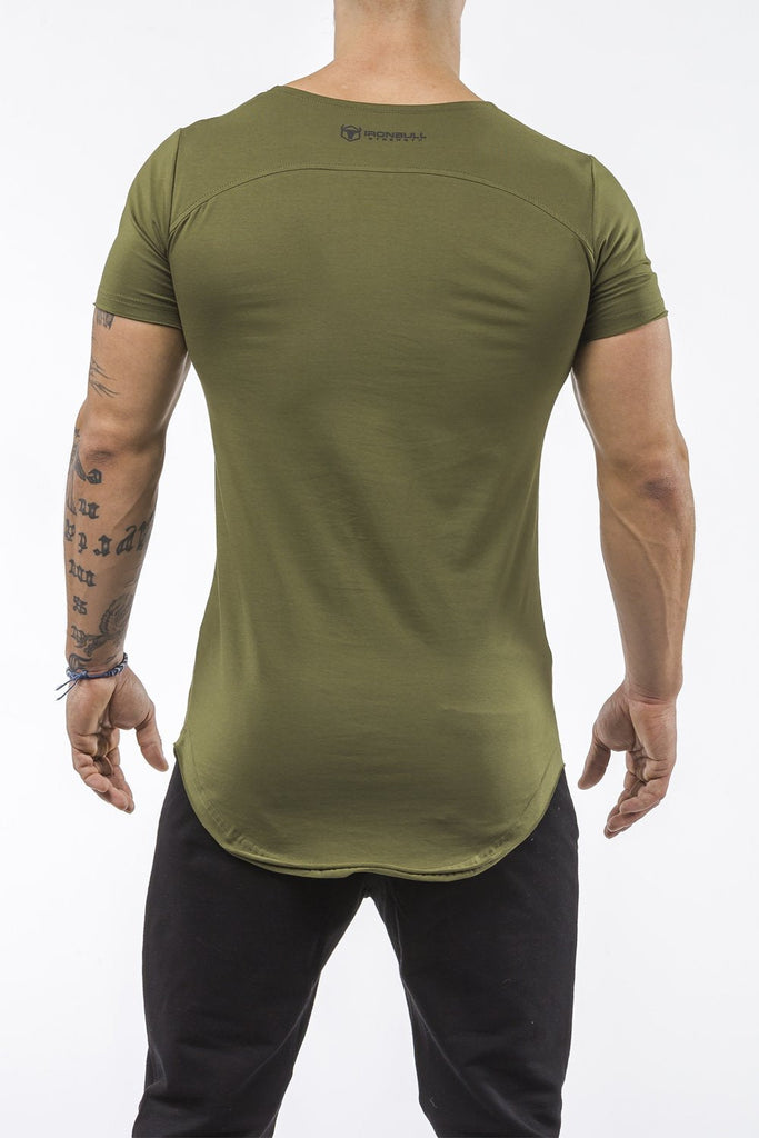 army-green gym t-shirt scoop neck stretch cotton