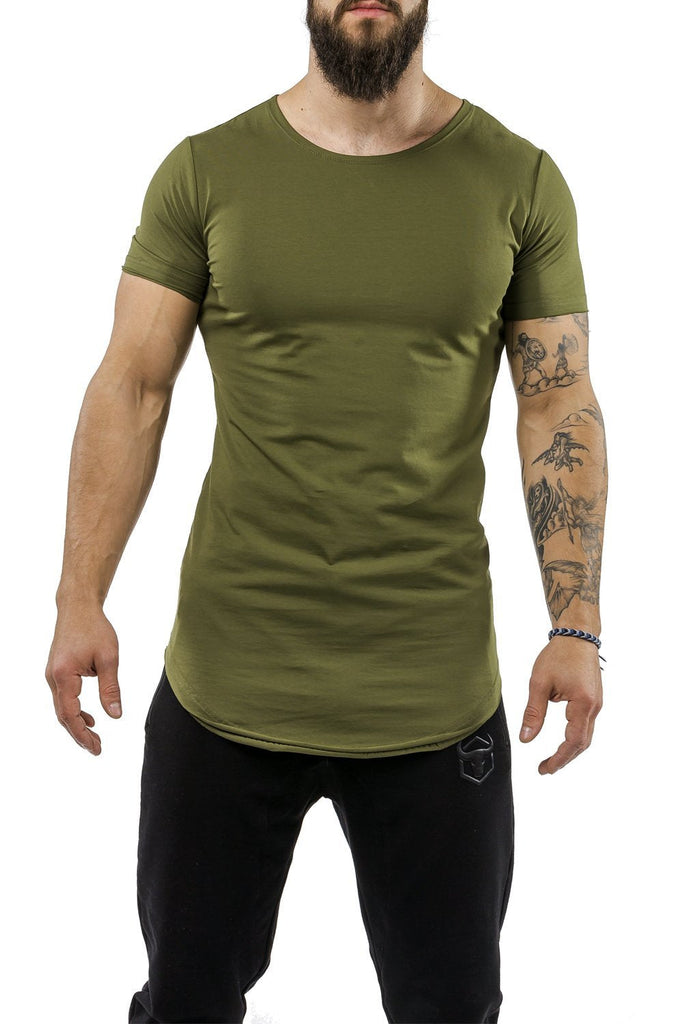 army-green workout t-shirt scoop neck casual wear