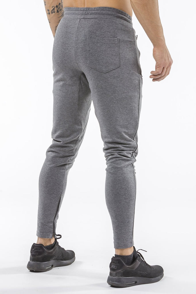 gray men track pants classic zip tight fit