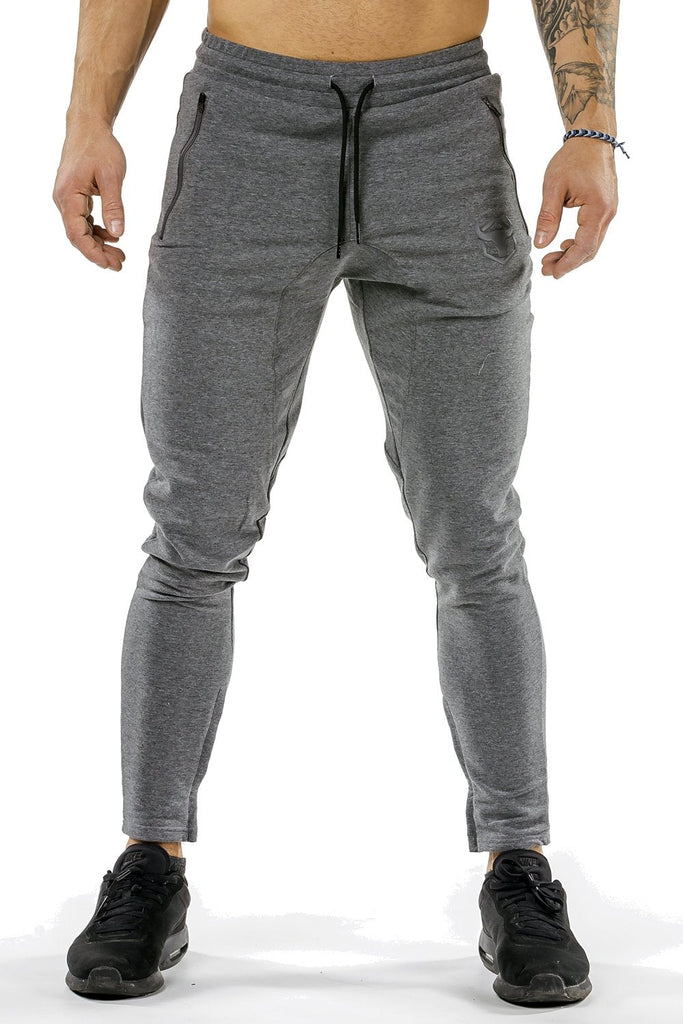 gray men joggers classic zip front with lace