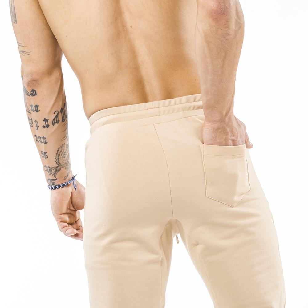 tan tapered fit joggers classic zip back pocket