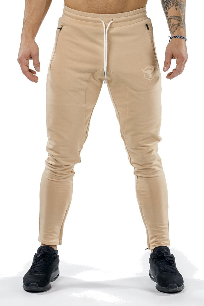 tan men joggers classic zip front with lace