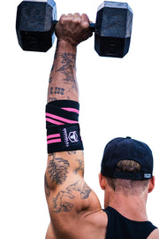 black-pink elbow wraps for shoulder press