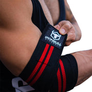 black-red green elbow compression wraps