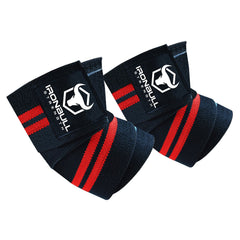 black-red iron bull strength elbow wraps for bench press