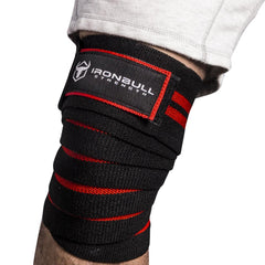 black-red iron bull strength knee support wraps