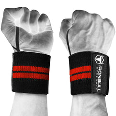 black-red wrist support wraps with thumb loop