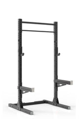 93 black coated steel home gym squat rack with dual pull up bar, safety arms and j-cups from iron bull strength