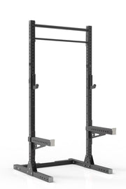 99 black coated steel home gym squat rack with dual pull up bar, safety arms and j-cups from iron bull strength