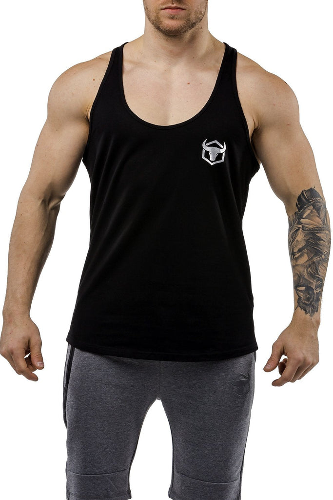 black workout stringer muscle iron bull strength front