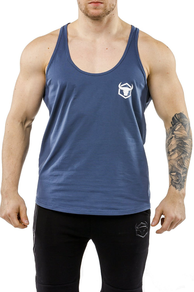 navy-blue workout stringer muscle iron bull strength front