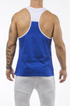 blue-white gym tank top unleash the beast back