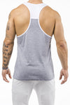 gray-white  gym tank top unleash the beast back