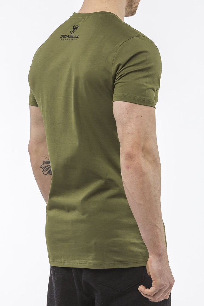 army-green tapered fit cotton t-shirt iron bull strength