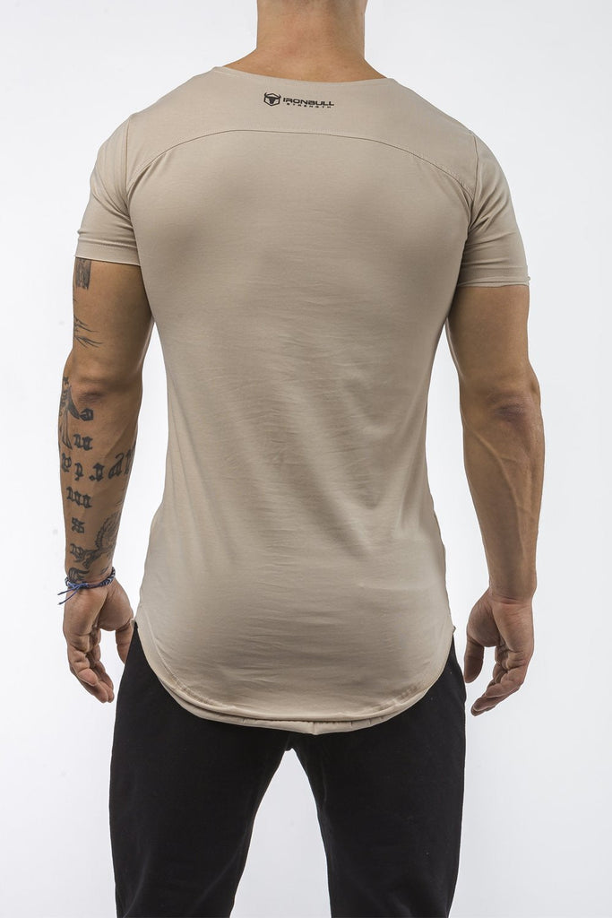 tan gym t-shirt scoop neck stretch cotton