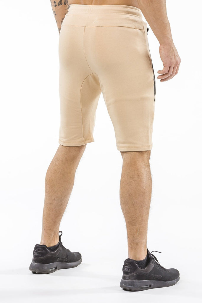 tan tapered fit shorts for fitness