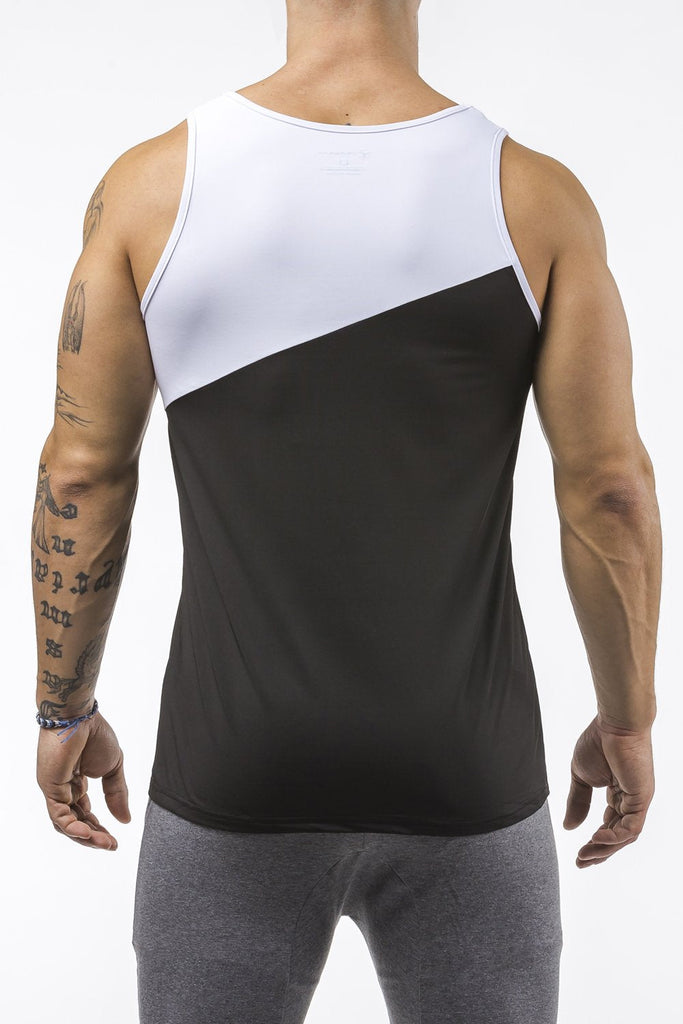 black-white gym training tank top stretch polyester
