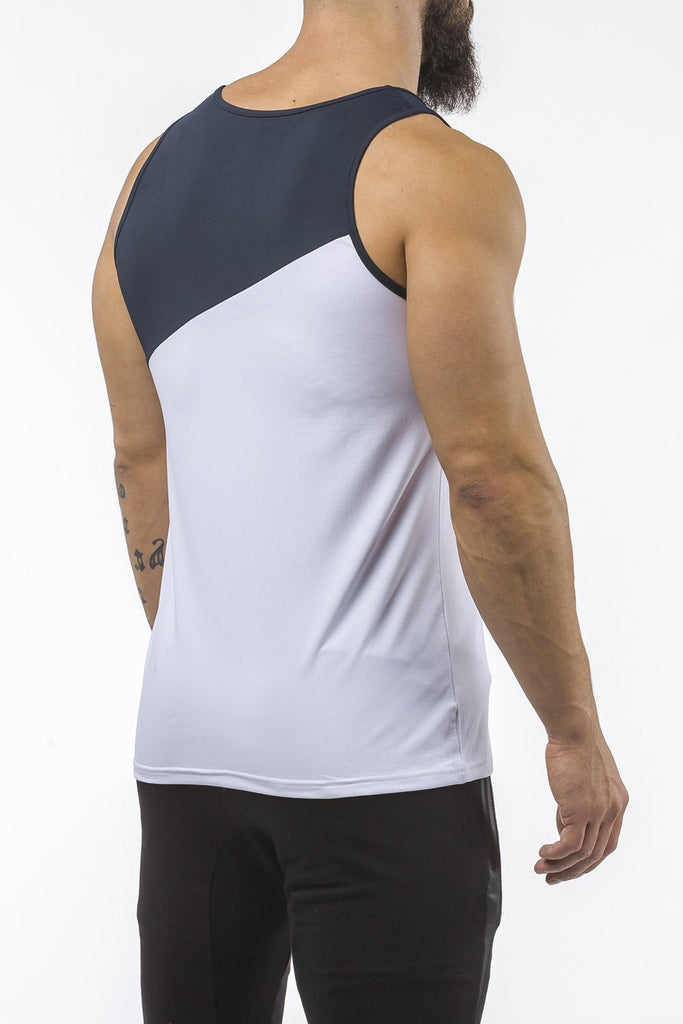 white-navy-blue gym best breathable tank top dry-fit