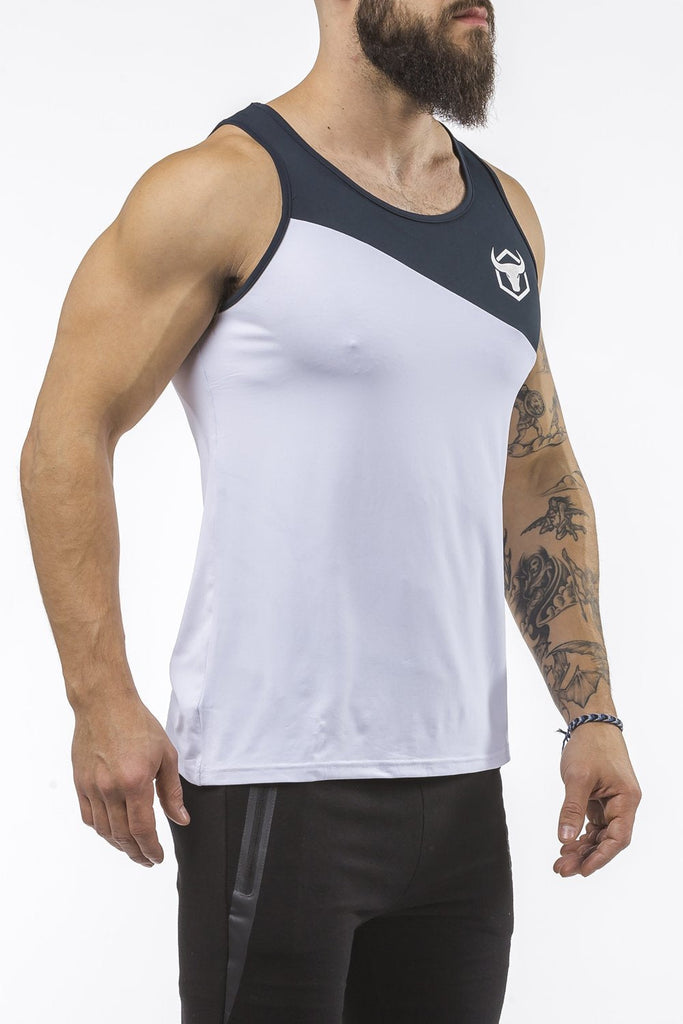 white-navy-blue workout performance comfortable tank top