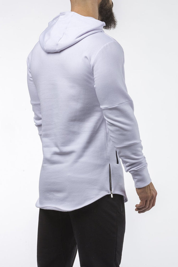 white tapered fit hoodie bodybuilder strongman