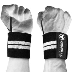black-white wrist support wraps with thumb loop