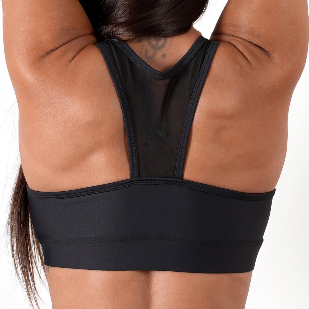 black women padded cups reinforced waistband elastic mesh top sports bra