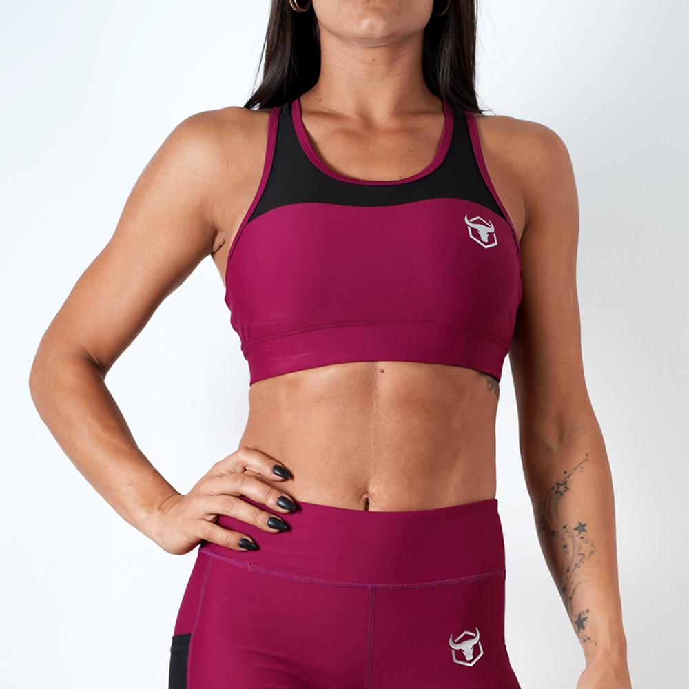 burgundy women ultra soft stretchy support mesh top sports bra