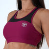 burgundy women polyester spandex blend mesh top sports bra