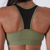 khaki women padded cups reinforced waistband elastic mesh top sports bra