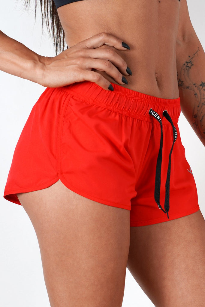 red women shorts with good mobility and range of motion