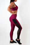 burgundy stretchy women side mesh workout leggings