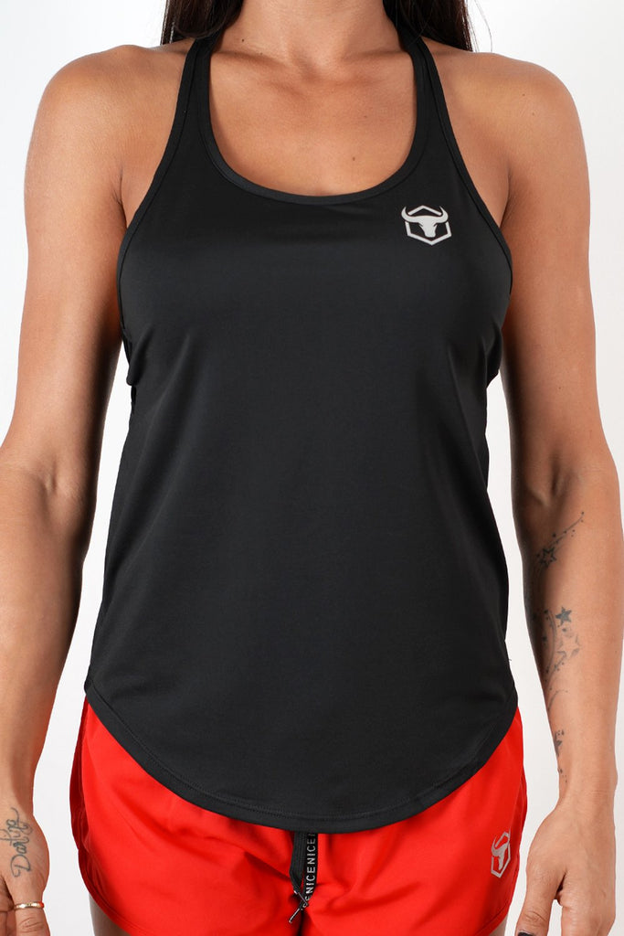 black polyester blend women tank top performance series